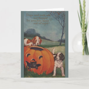 Vintage Dogs and Cats Halloween Greeting Card