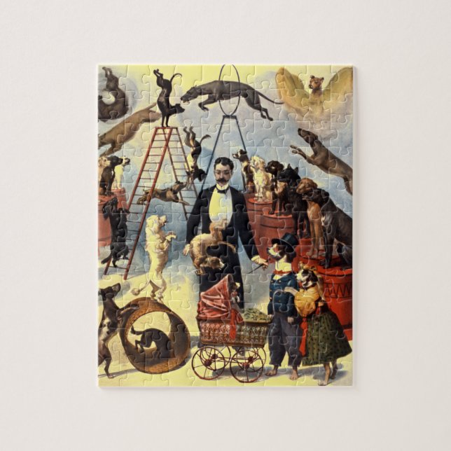Vintage Dogs Circus Illustration Art Old Antique Jigsaw Puzzle (Vertical)
