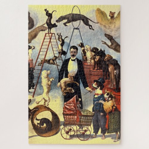 Vintage Dogs Circus Illustration Art Old Antique Jigsaw Puzzle