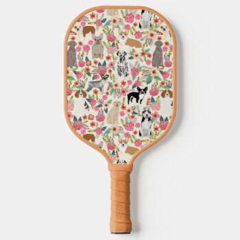 Vintage Dogs Florals Cute  Pickleball Paddle by FriendlyPets at Zazzle