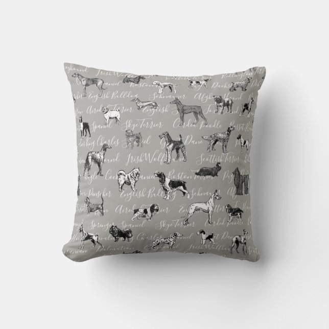 Vintage Dogs Illustration Pillow (Front)
