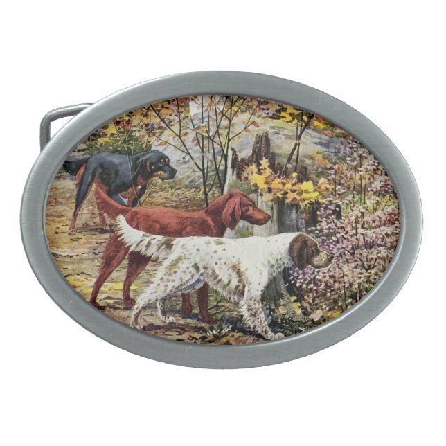 Vintage Dogs Setter Trio Belt Buckle (Front)