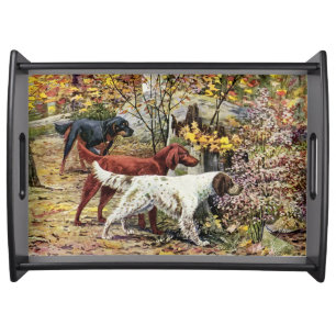 Vintage Dogs Setter Trio Black Serving Tray