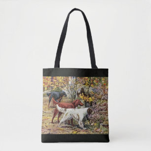 Vintage Dogs Setter Trio Black Tote Bag