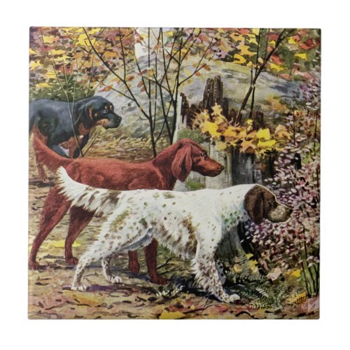 Vintage Dogs Setter Trio Ceramic Tile