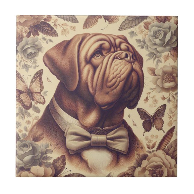 Vintage Dogue de Bordeaux Illustration Ceramic Tile (Front)