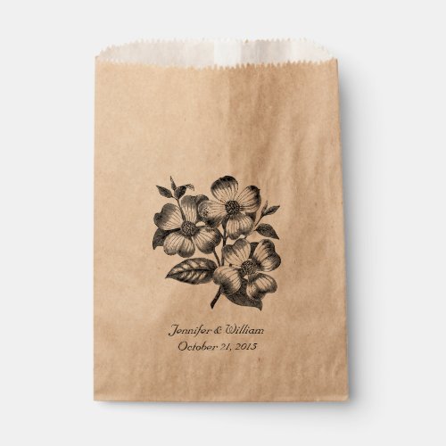 Vintage Dogwood Illustration Wedding Favor Bag