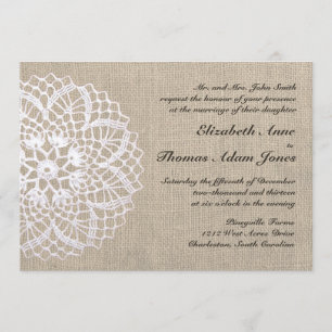 Vintage Doily & Burlap Wedding Invitation