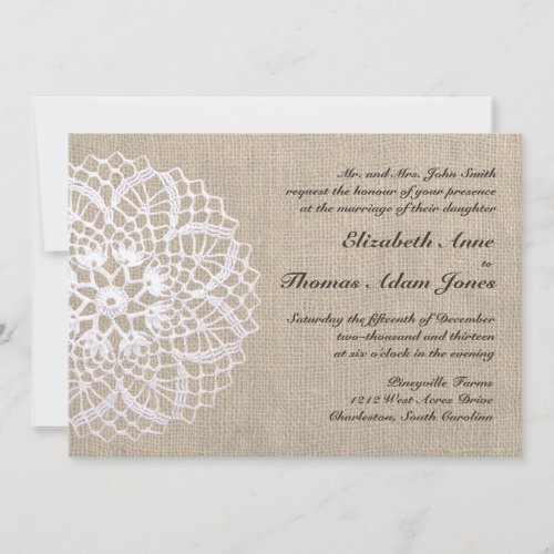 Vintage Doily &amp; Burlap Wedding Invitation