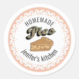 Vintage doily lace typography homemade pies classic round sticker