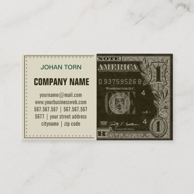 Vintage Dollar Business Card (Front)