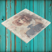 Vintage Dollcore Girl with Ivory Border