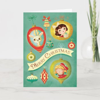 Vintage Dolls & Reindeer Christmas Greeting Card by partymonster at Zazzle