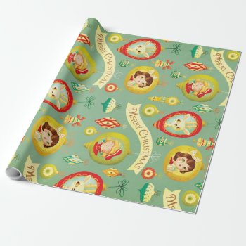 Vintage Dolls & Reindeer Christmas Wrapping Paper by partymonster at Zazzle
