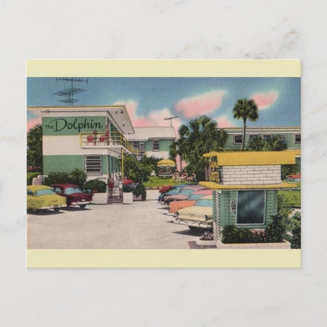 Vintage Dolphin Motel Daytona Beach Postcard (Front)
