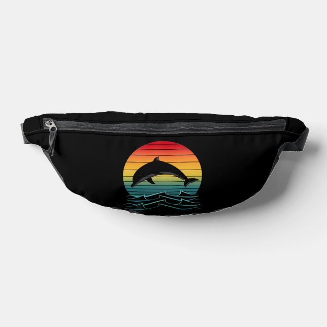Vintage Dolphin Sunset Ocean Fanny Pack (Lay Down)