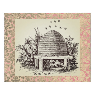 Vintage Dome Beehive and Damask Faux Canvas Print