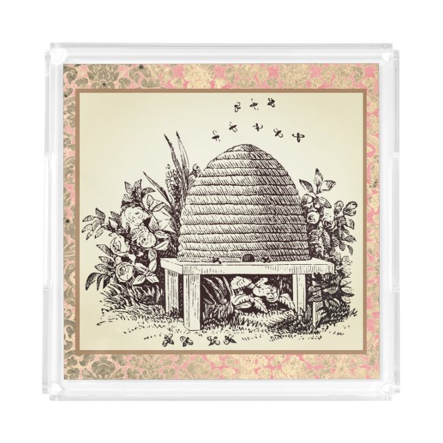 Vintage Dome Beehive on Damask Acrylic Tray (Front)