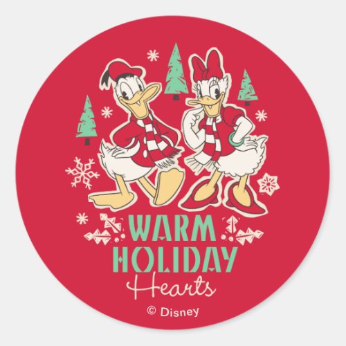 Vintage Donald  Daisy  Warm Holiday Hearts Classic Round Sticker