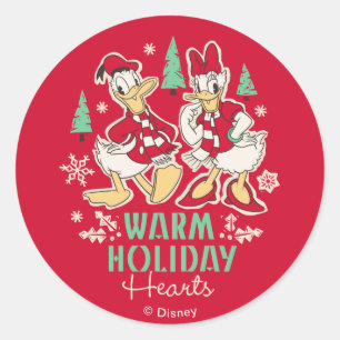 Vintage Donald & Daisy Warm Holiday Hearts Classic Round Sticker