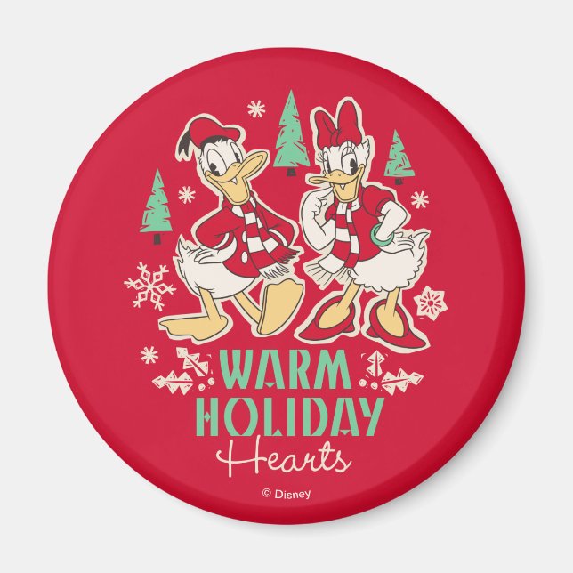 Vintage Donald & Daisy | Warm Holiday Hearts Magnet (Front)