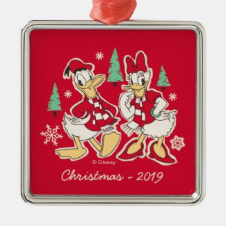 Vintage Donald & Daisy | Warm Holiday Hearts Metal Ornament