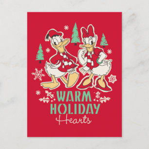 Vintage Donald & Daisy   Warm Holiday Hearts Postcard
