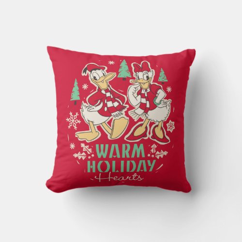 Vintage Donald  Daisy  Warm Holiday Hearts Throw Pillow