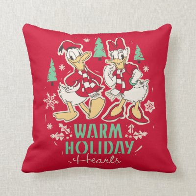 Vintage Donald & Daisy | Warm Holiday Hearts Throw Pillow