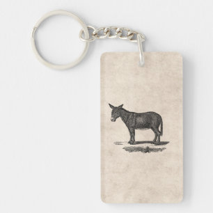 Vintage Donkey Illustration - 1800's Donkeys Keychain