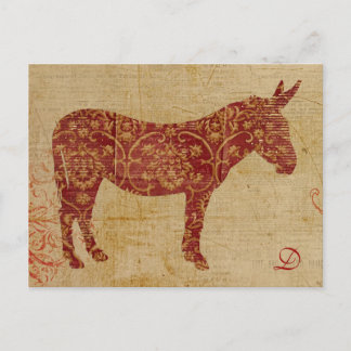 Vintage Donkey Silhouette Monogram Postcard