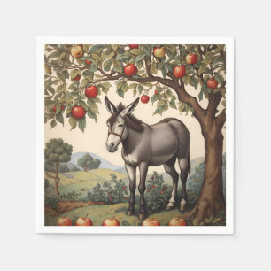 Vintage Donkey Under An Apple Tree Napkins