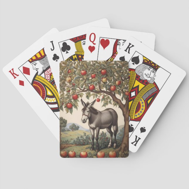 Vintage Donkey Under An Apple Tree Poker Cards (Back)
