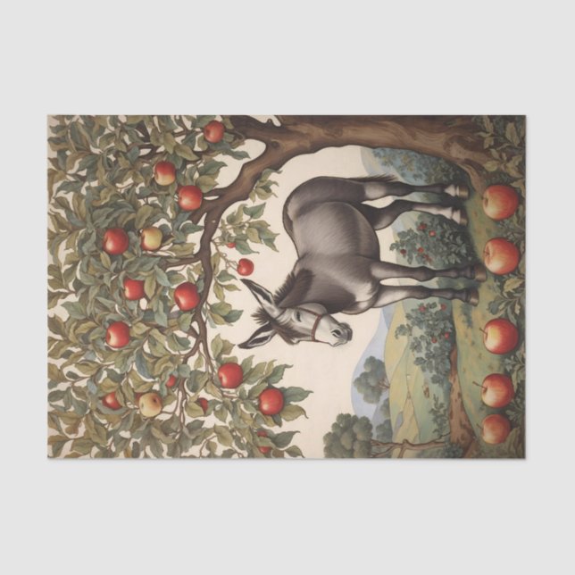 Vintage Donkey Under An Apple Tree Tissue Paper (Front)