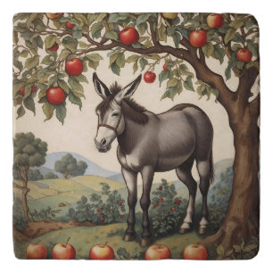 Vintage Donkey Under An Apple Tree Trivet