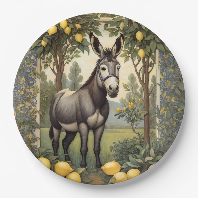 Vintage Donkey Under the Lemon Trees Paper Plates (Front)