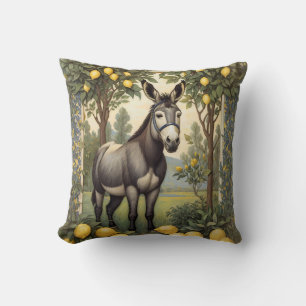 Vintage Donkey Under the Lemon Trees Throw Pillow