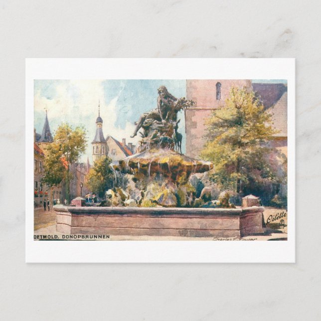 Vintage Donop Fountain, Detmold, Germany Postcard (Front)