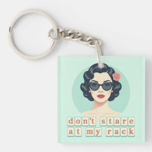 Vintage Don't Stare At My Rack Funny Mahjong Keychain