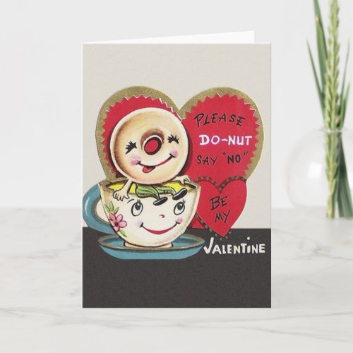 Vintage Donut and Coffee Cup Valentines Day Card