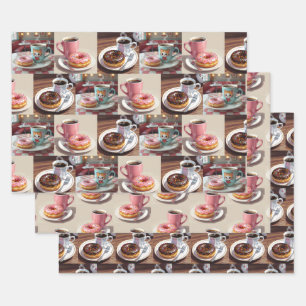 Vintage Donuts and Coffee Birthday Wrapping Paper Sheets