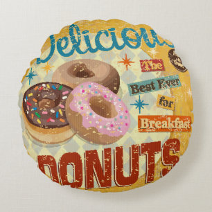 Vintage Donuts metal sign. vintage, sign, donut, p Round Pillow