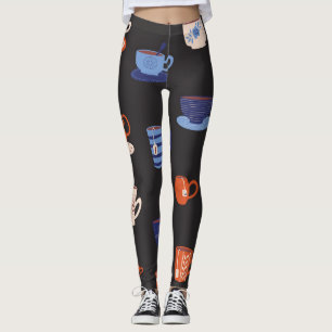 Vintage Doodle Cups Seamless Background Leggings