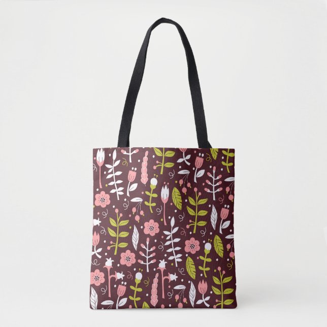 Vintage Doodle Floral Seamless Pattern Tote Bag (Front)