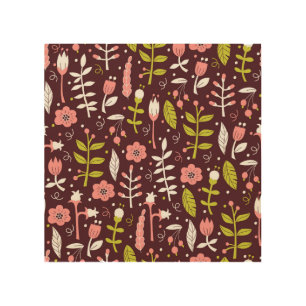 Vintage Doodle Floral Seamless Pattern Wood Wall Art