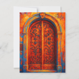 Vintage Door Bergamo Italy Retro Europe Travel Postcard