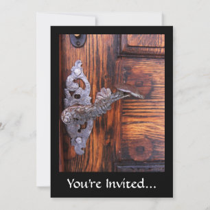 Vintage Door Handle, Aged Wood Real Estate Invitation