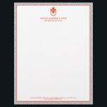 Vintage Door Knocker Logo Gray/Orange Border  Letterhead<br><div class="desc">A stylish and classic letterhead design with a hint of glamour - this business stationery for interior designers includes a gray and white greek key patterned background with your name or business name elegantly displayed in a poppy orange with an orange vintage door knocker logo. Designed by 1201AM, a boutique...</div>