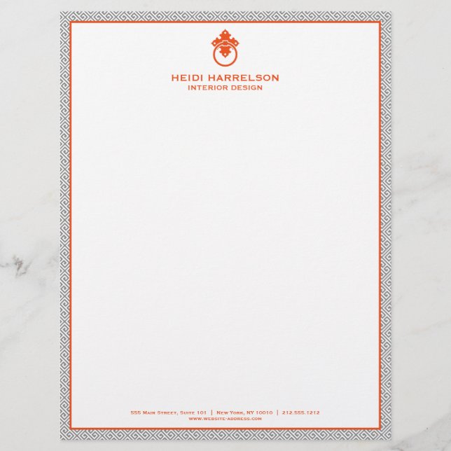 Vintage Door Knocker Logo Gray/Orange Border  Letterhead (Front)