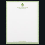 Vintage Door Knocker Logo Green Border  Letterhead<br><div class="desc">A stylish and classic letterhead design with a hint of glamour - this business stationery for interior designers includes a green and white greek key patterned background with your name or business name elegantly displayed in a lime green with a lime green vintage door knocker logo. Designed by 1201AM, a...</div>